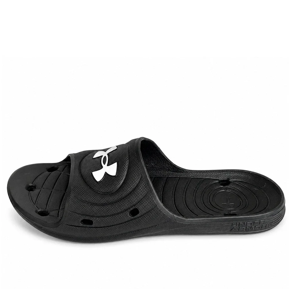 Under Armour Size 12 Slide Locker IV Black White Athletic Pool Gym Sandals